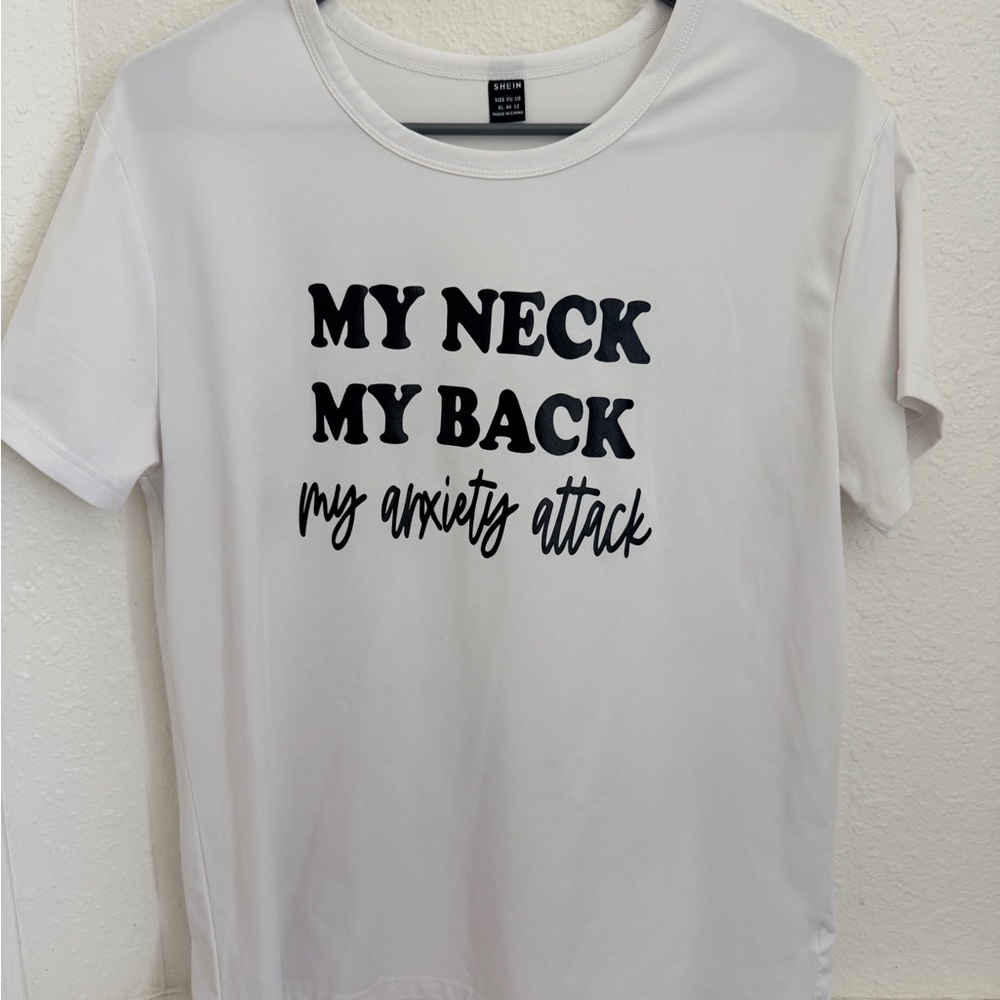 SHEIN White Tee with Black Graphic Text